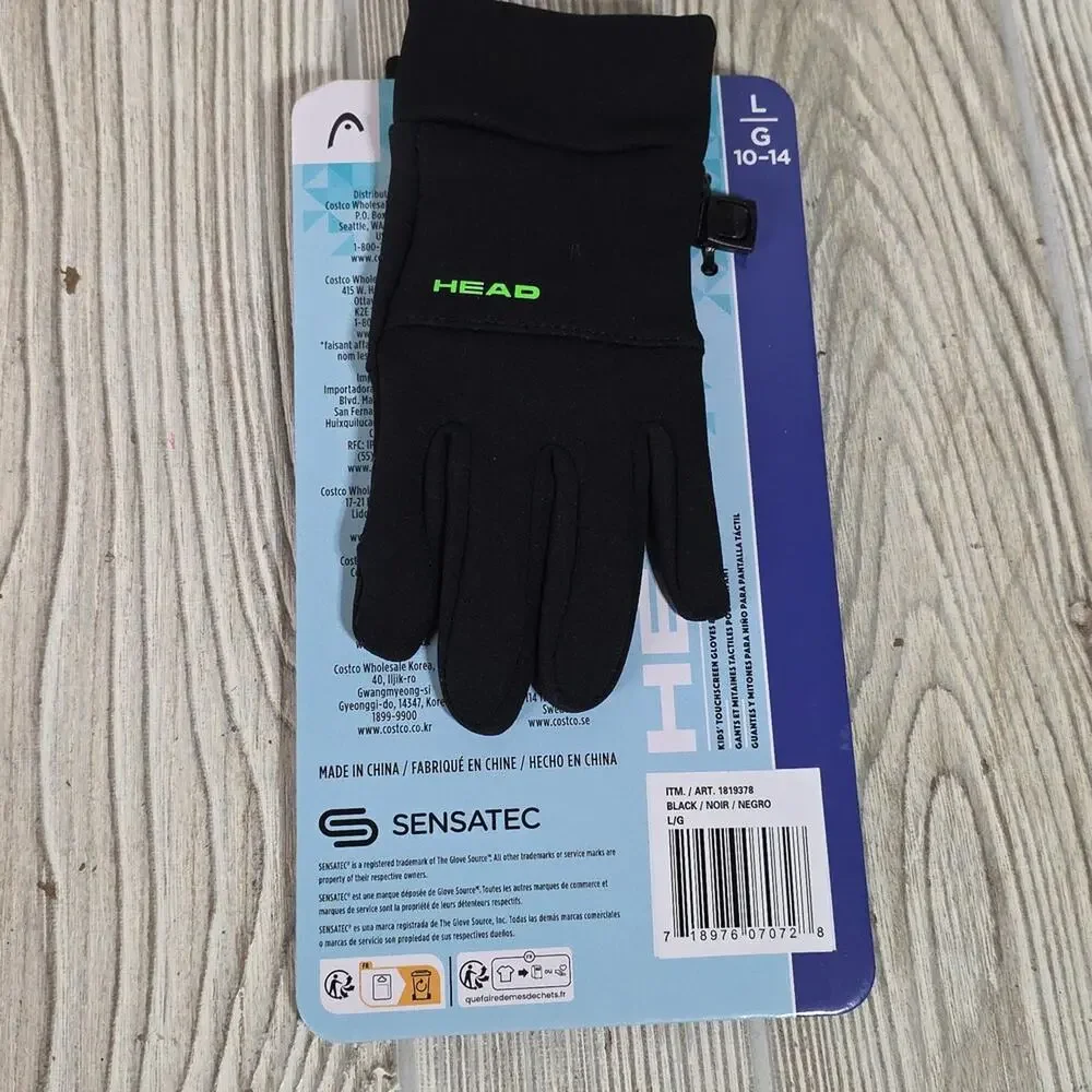 HEAD Kids Ultrafit Touchscreen Black Gloves Size Kids Large Ages 10-14 NEW
